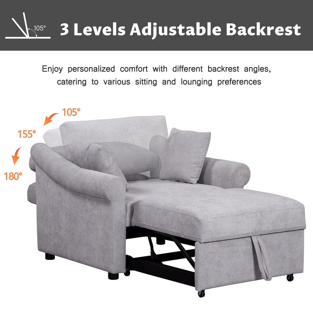 Convertible Sleeper Chair With Adjustable Backrest, 3 In 1 Lounger Chair Turns Into Bed, Single Bed For Living Room