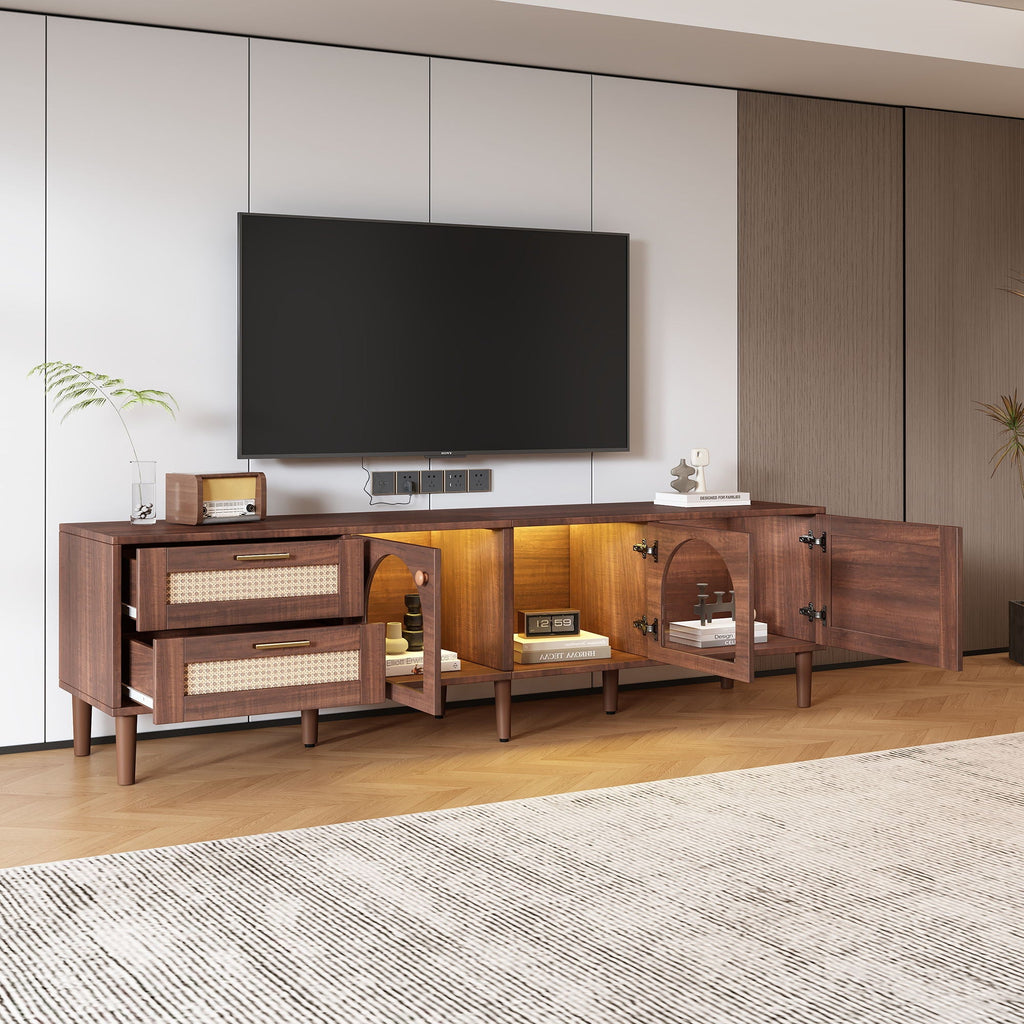 TV Stand With 3 Cabinets & 2 Drawers, LED Light Media Console For TVs Up To 80" - Dark Brown