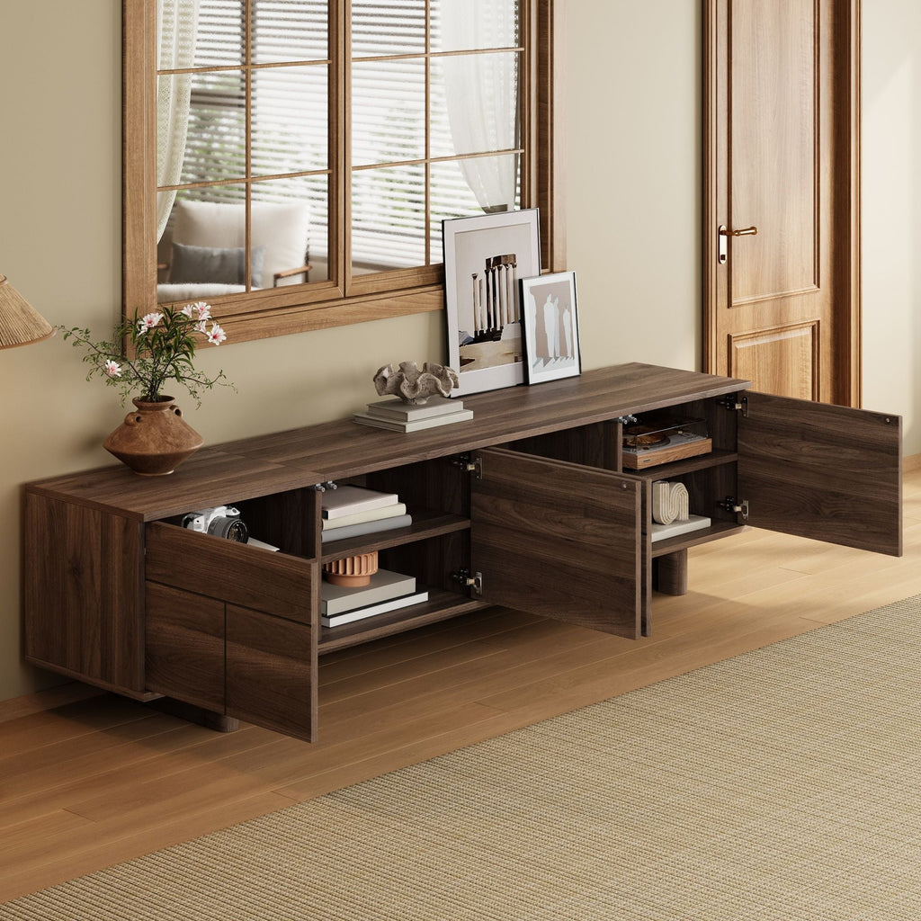 TV Stand For TVs Up To 85", Entertainment Center, Cable Management, Push Openers, Soft Closing Hinges & Adjustable Shelves - Dark Brown