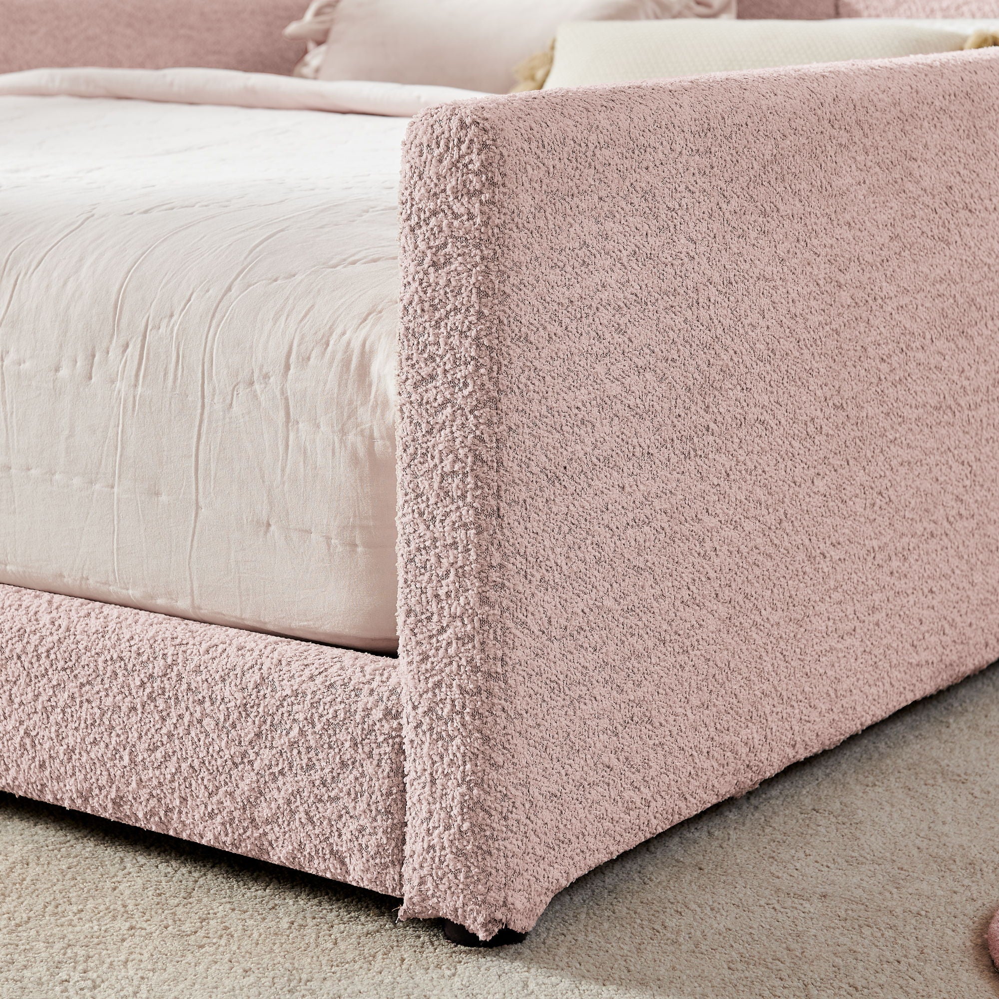 Cute Rabbit Ear Upholstered Platform Bed Frame With Safety Rail