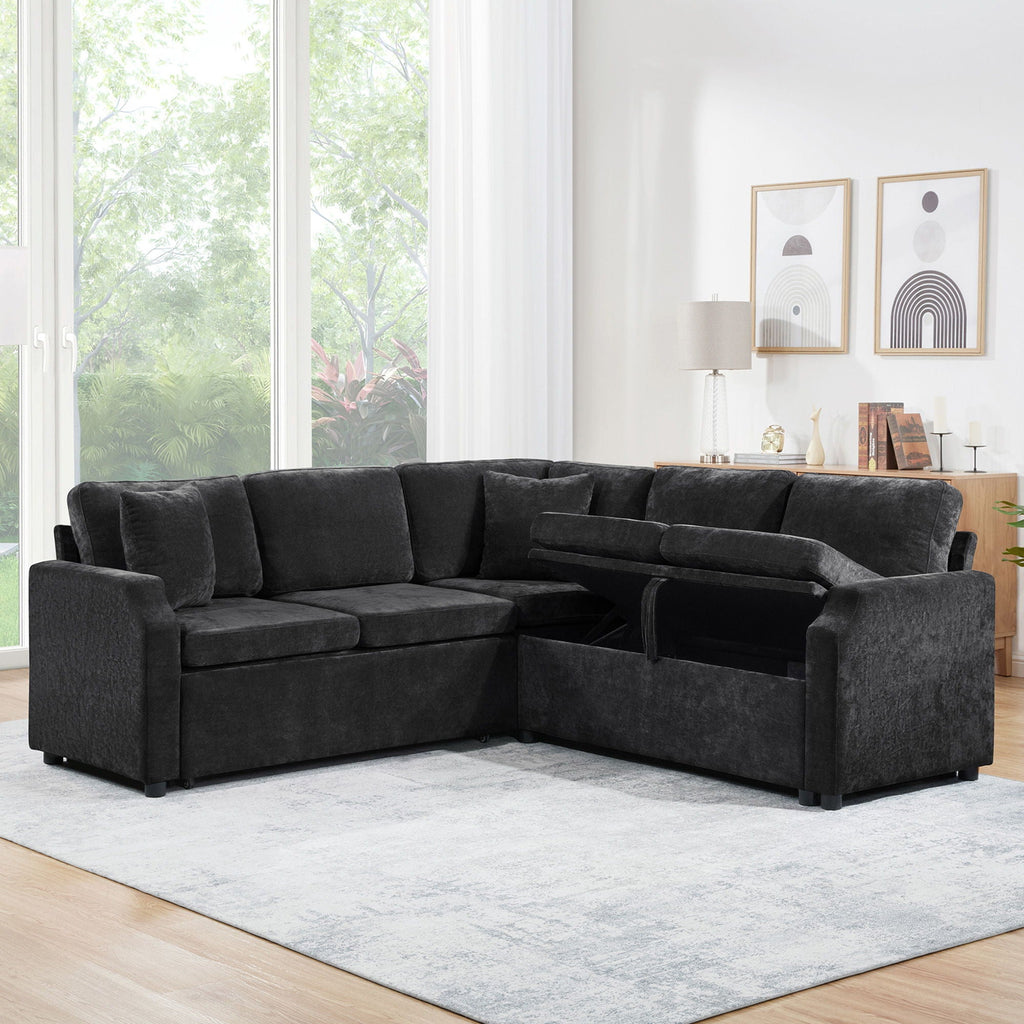 Modern L Shaped Sectional Sofa Bed With Hidden Storage Upholstery