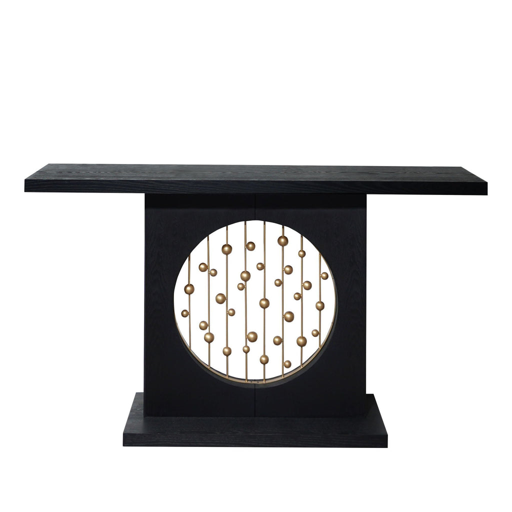 Console Table With Circular Art Decor For Living Room - Multi