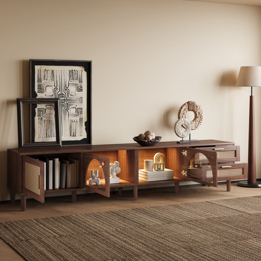 TV Stand For TVs Up To 90", Media Console With App Controlled LED Lights, 2 Drawers & Door Storage - Dark Brown