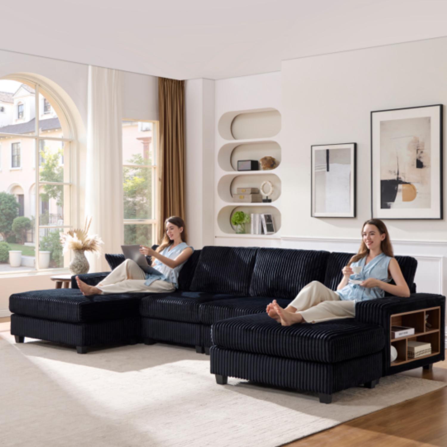 U-Shaped Convertible Sofa, 4 Seater Large Living Room Lounge