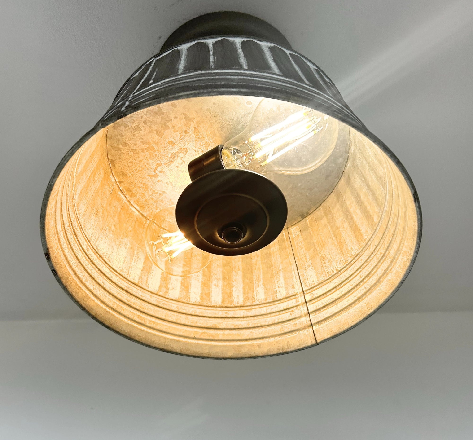Gray Ribbed Galvanized Ceiling Light