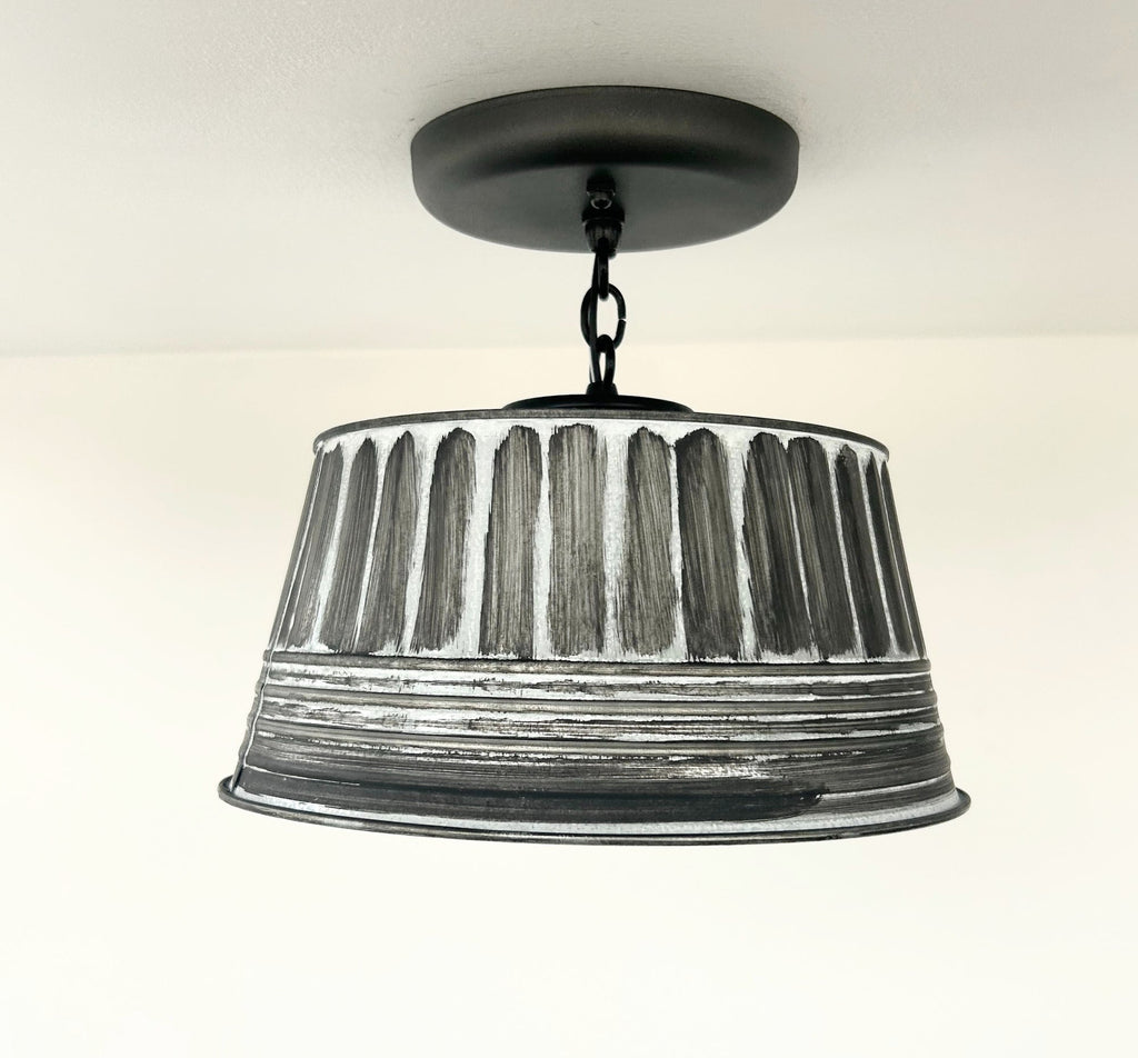 Gray Ribbed Galvanized Ceiling Light