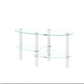 Transparent Oval Glass Coffee Table, Modern Table In Living Room Oak Wood Leg Tea Table 3-Layer Glass Table