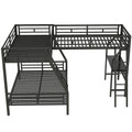 Twin Over Full Bunk Bed With Loft And Desk, L-Shaped Design For 3 Sleepers - Black