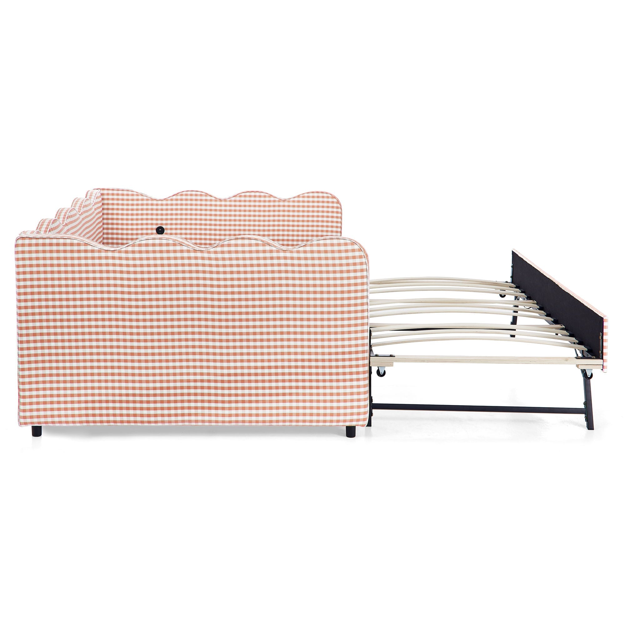 Gingham Daybed With USB Charging Port, Wave-Shaped Design
