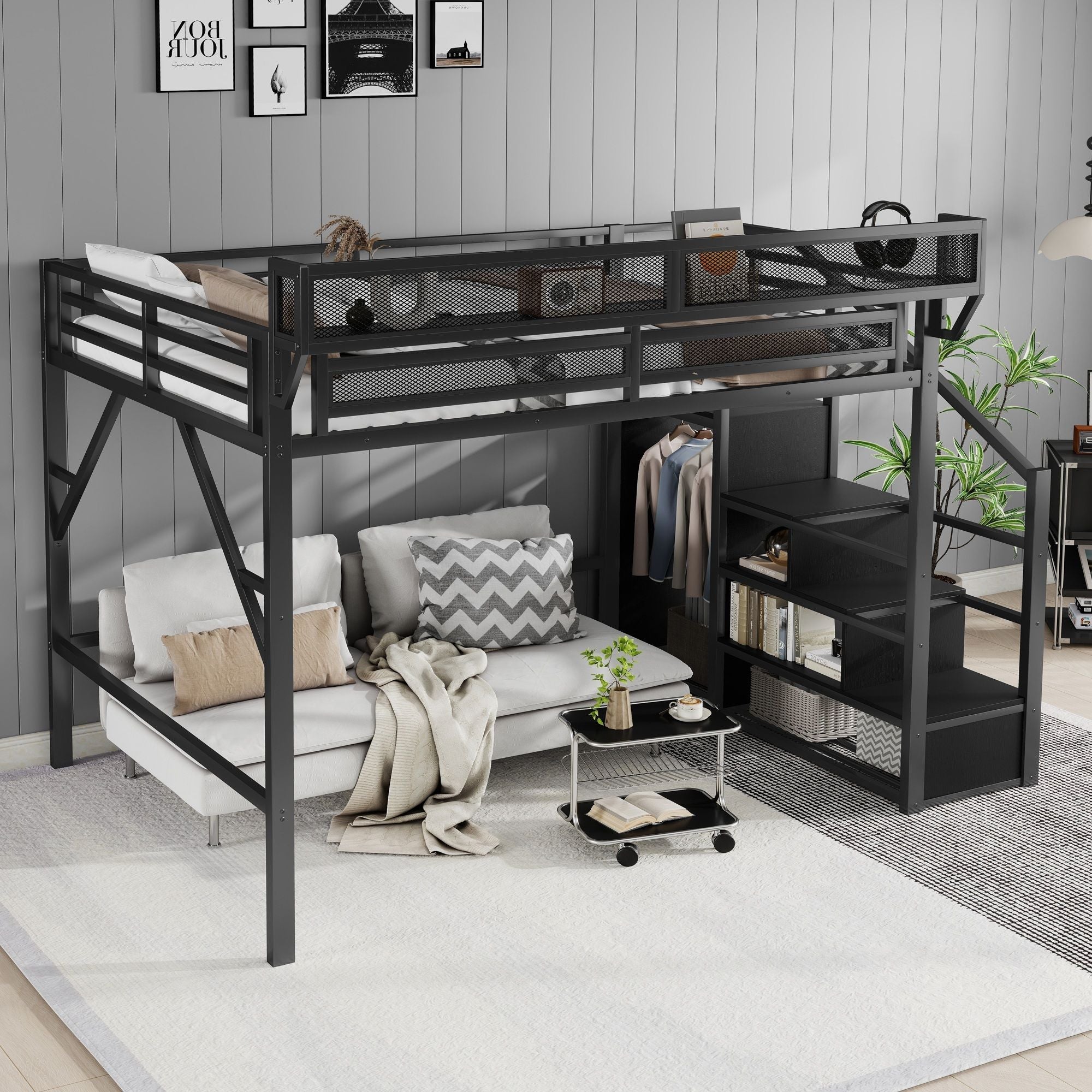 Loft Bed With Storage Shelves, Wardrobe