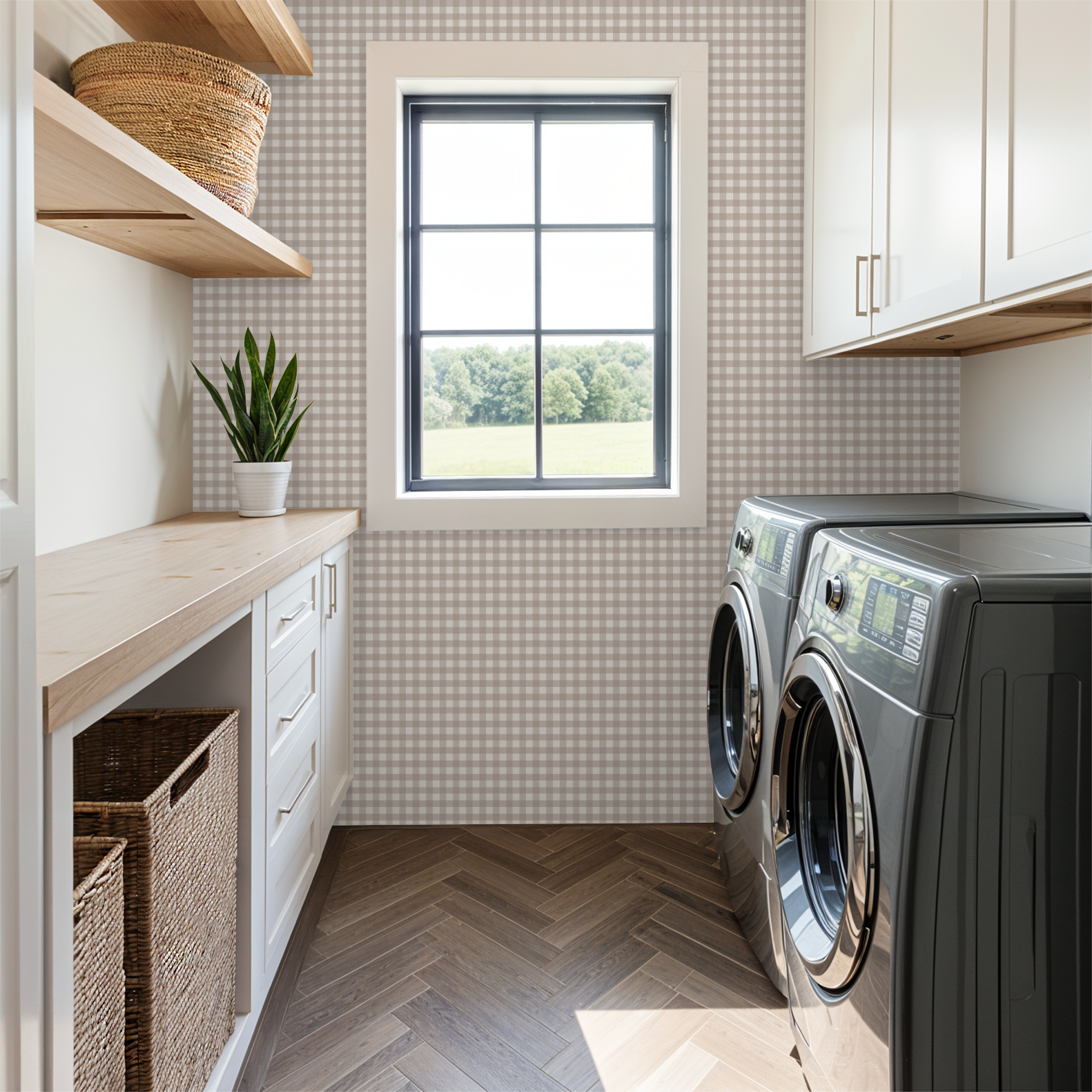 Willowside Gingham (Tan) Wallpaper
