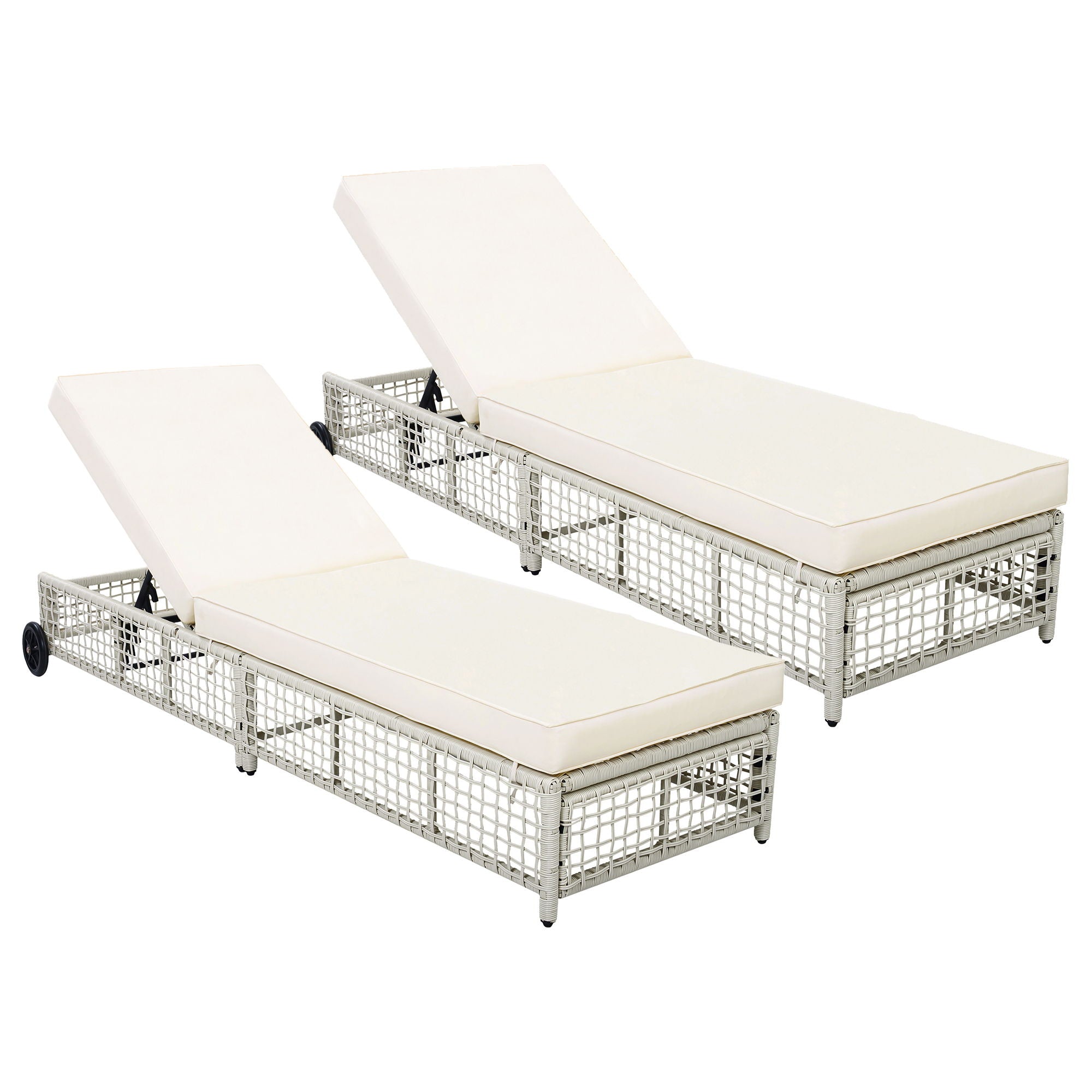 Outdoor Lounge Chair With 5 Position Backrest With Cushion And Wheels