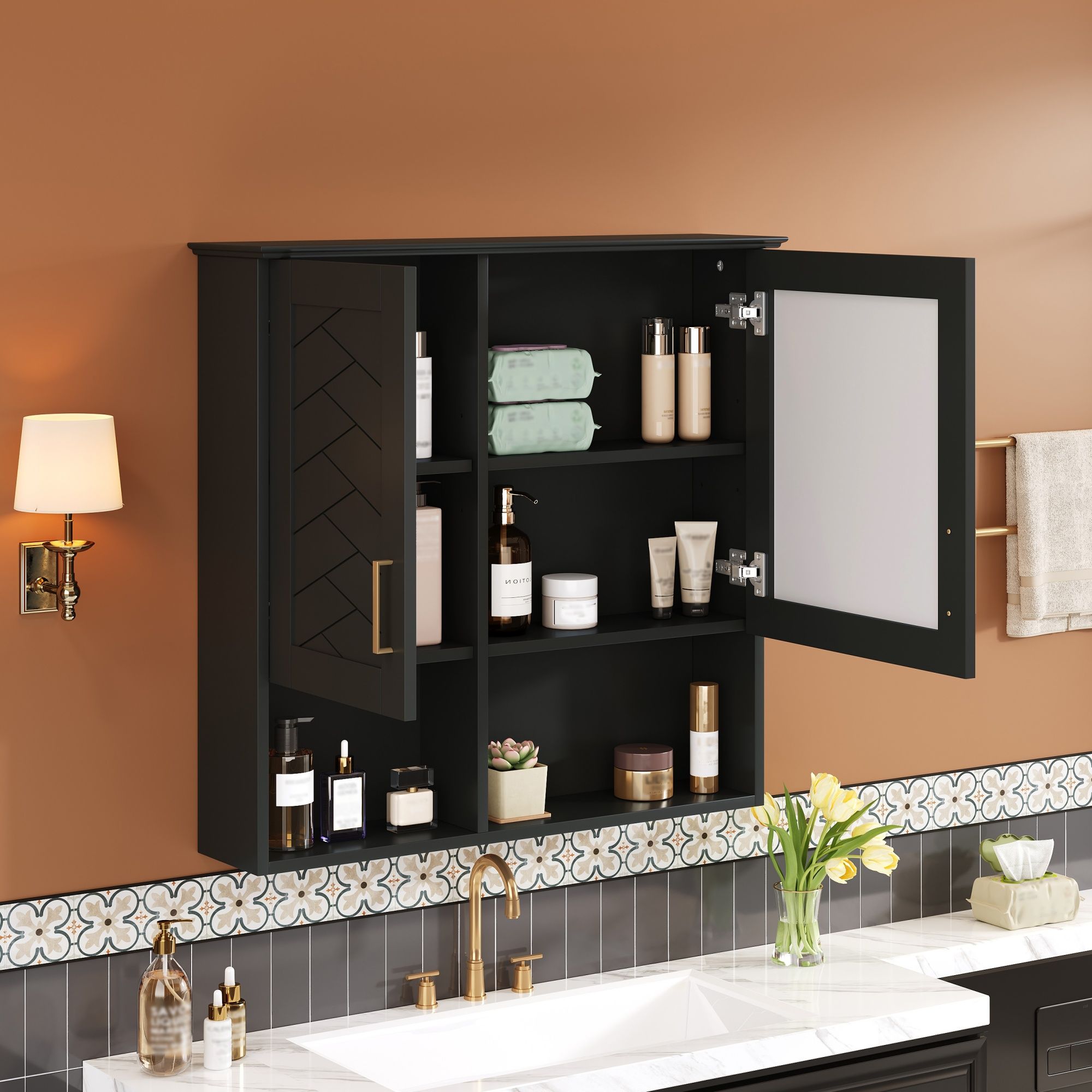 2 In 1 Wall-Mounted Mirror Cabinet With Adjustable Shelves, Soft-Close Doors, High-Definition Mirror & Storage