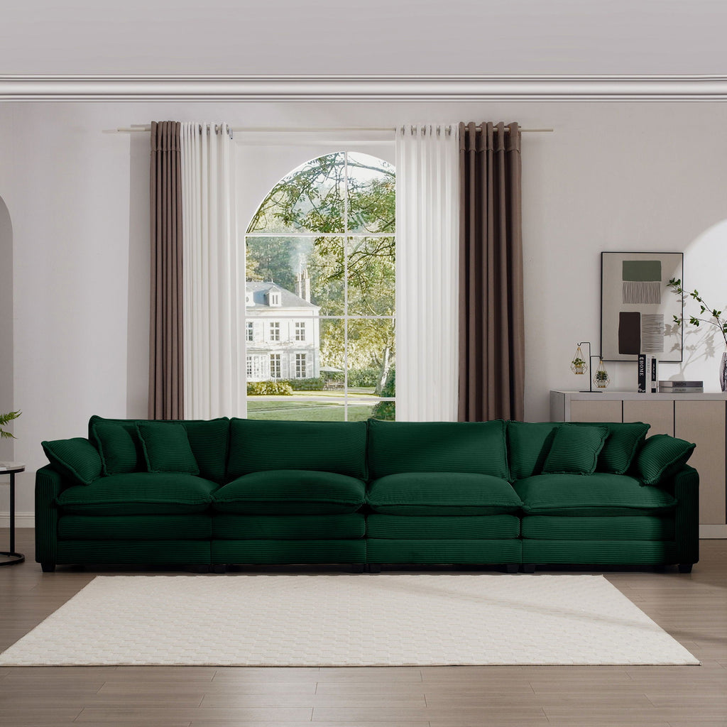 Modern Upholstered 4 Seater Fabric Sofa With Arm And Throw Pillows