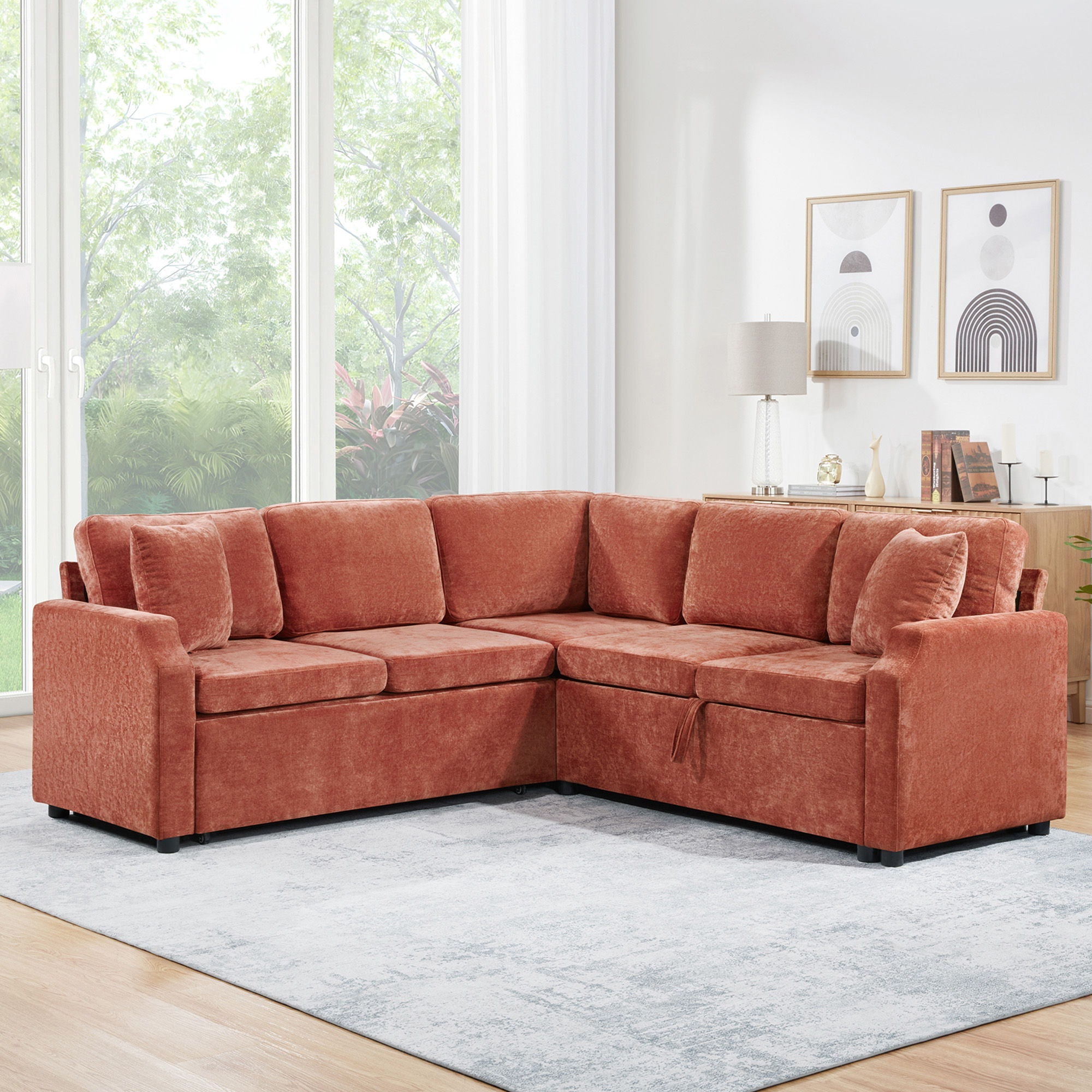 Modern L Shaped Sectional Sofa Bed With Hidden Storage Upholstery