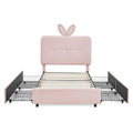 Upholstered Bed With Oversized Rabbit Ear Headboard, LED Lights & 4 Storage Drawers