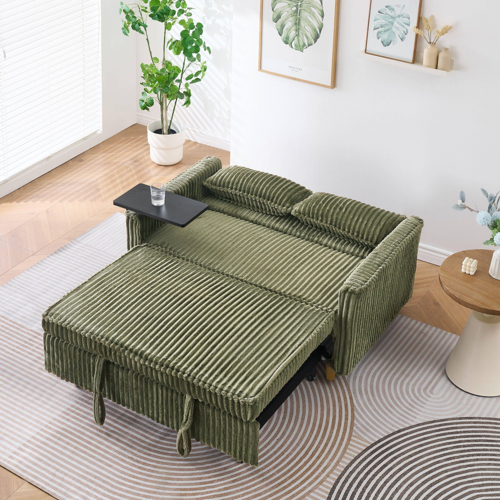 Pull Out Sofa With Movable Tabletop And USB Ports