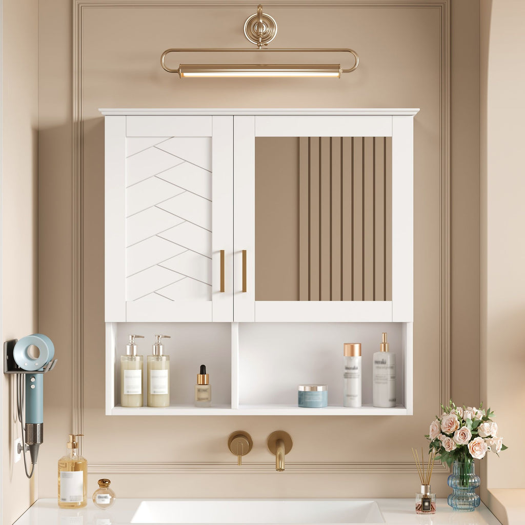 2 In 1 Wall-Mounted Mirror Cabinet With Adjustable Shelves, Soft-Close Doors, High-Definition Mirror & Storage