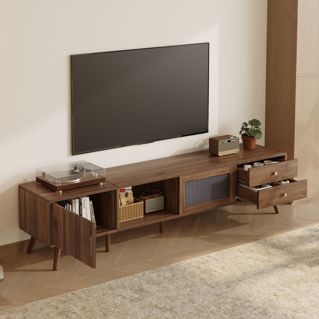 Doors TV Stand For TVs Up To 85", Entertainment Center With Storage Cabinets, TV Media Console Table For Living Room - Natural