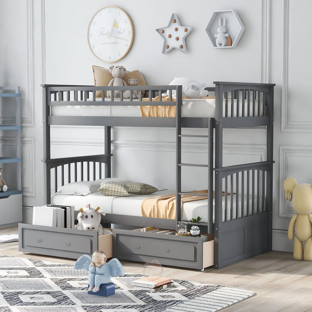 Mystrene - Twin Over Twin Bunk Bed With Drawers, Convertible Beds