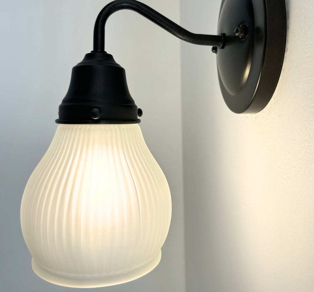 Holophane Fluted Pear Frosted Glass Wall Sconce or Pendant Light