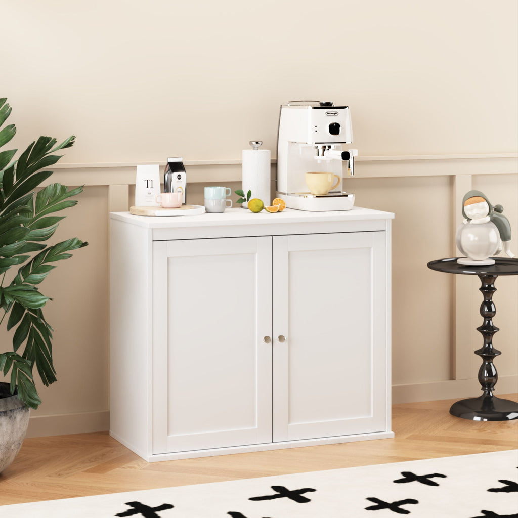 Kitchen Storage Cabinet With Double Doors, Adjustable Shelves, Sideboard Buffet For Dining Room - White