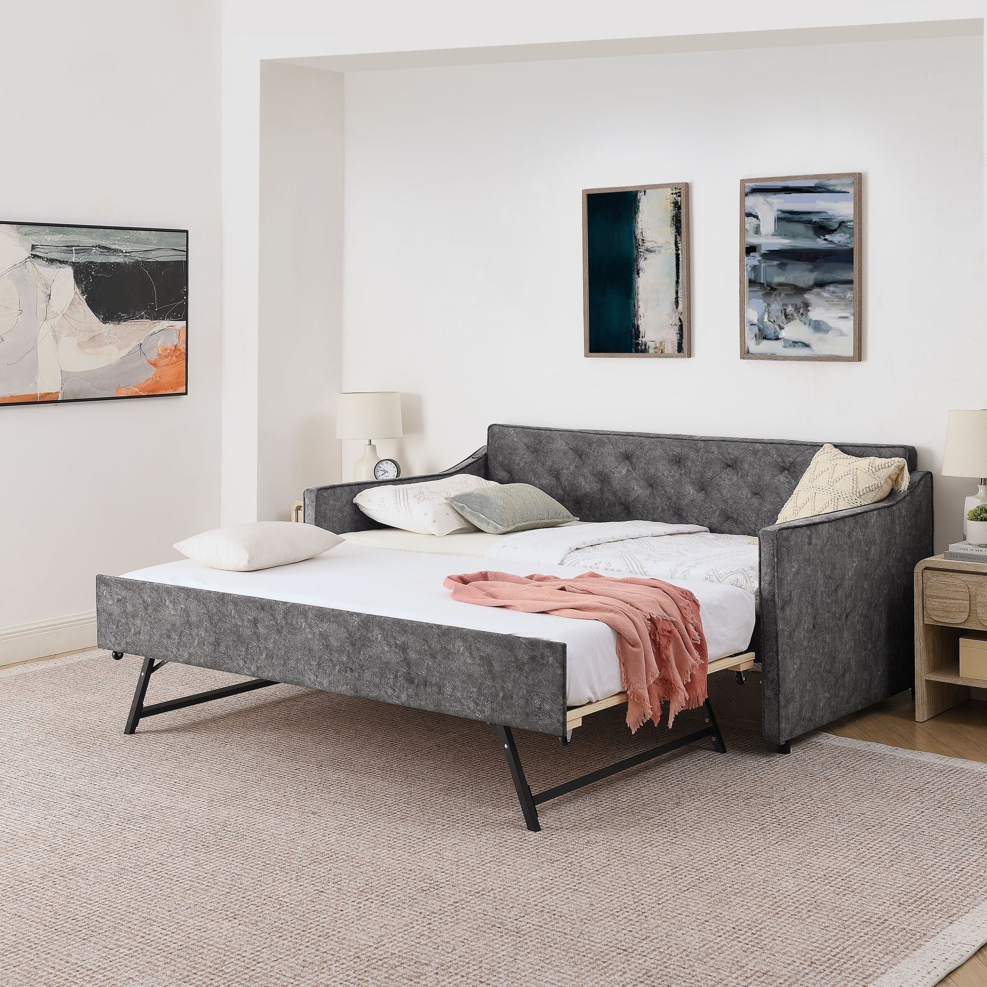 Daybed With Pop Up Trundle And USB Charging Armrest
