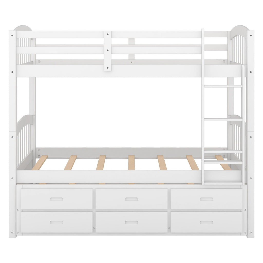 Bunk Bed With Trundle And Drawers, Arched Headboard And Footboard