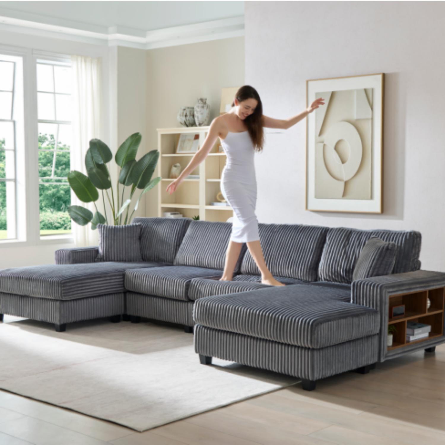 U-Shaped Convertible Sofa, 4 Seater Large Living Room Lounge