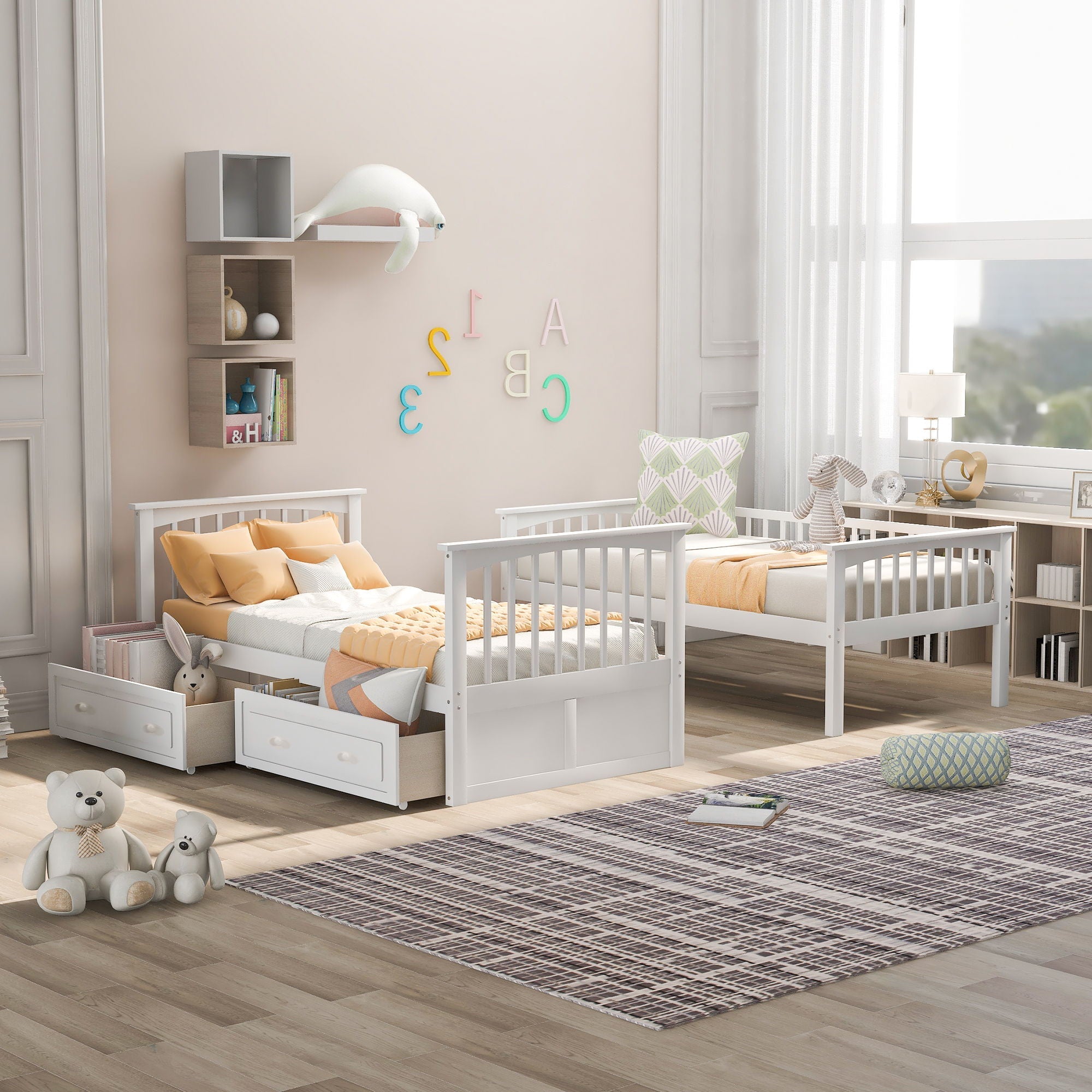 Mystrene - Twin Over Twin Bunk Bed With Drawers, Convertible Beds