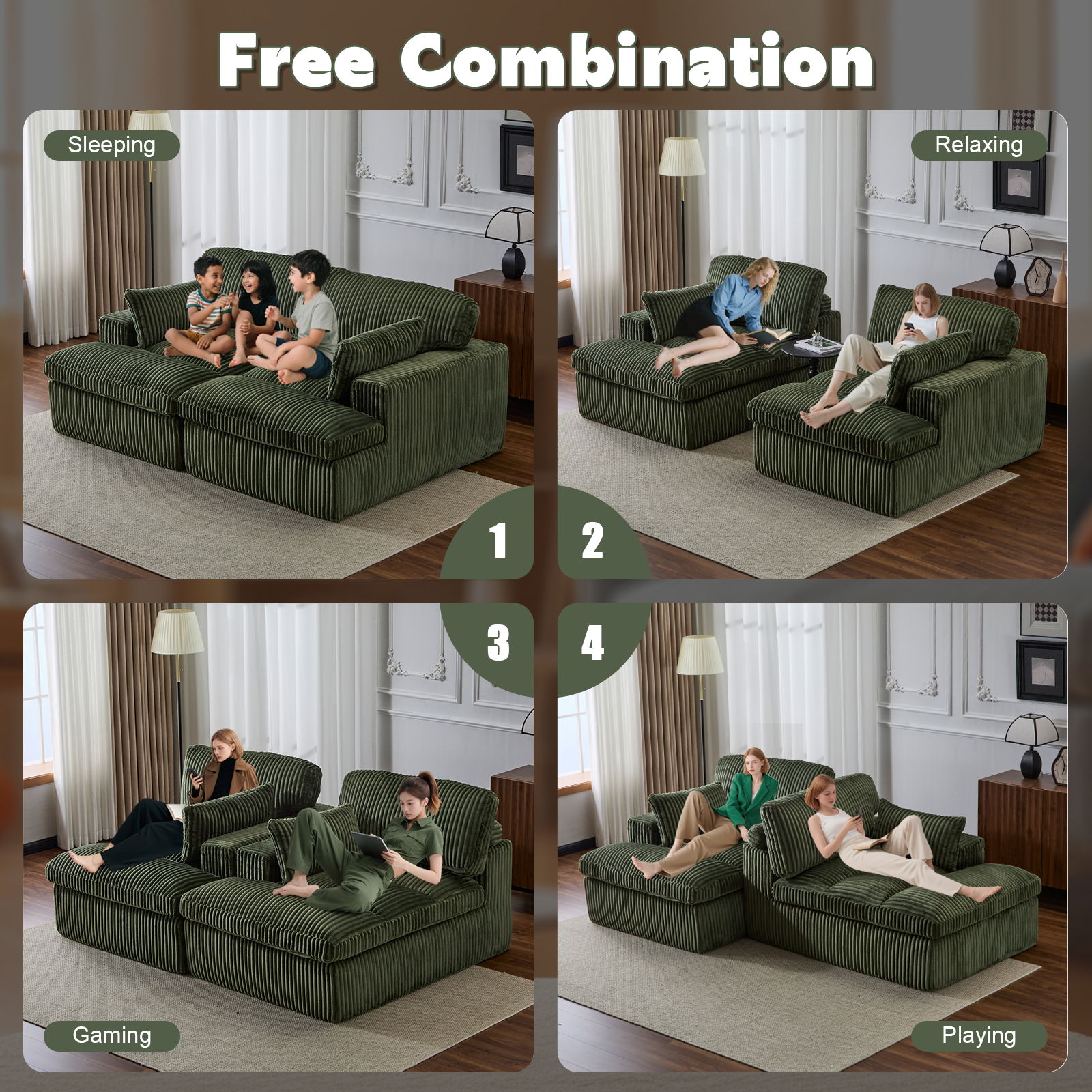 Double Chaise Lounge Chair, Oversized Upholstered Sleeper Cloud Couch