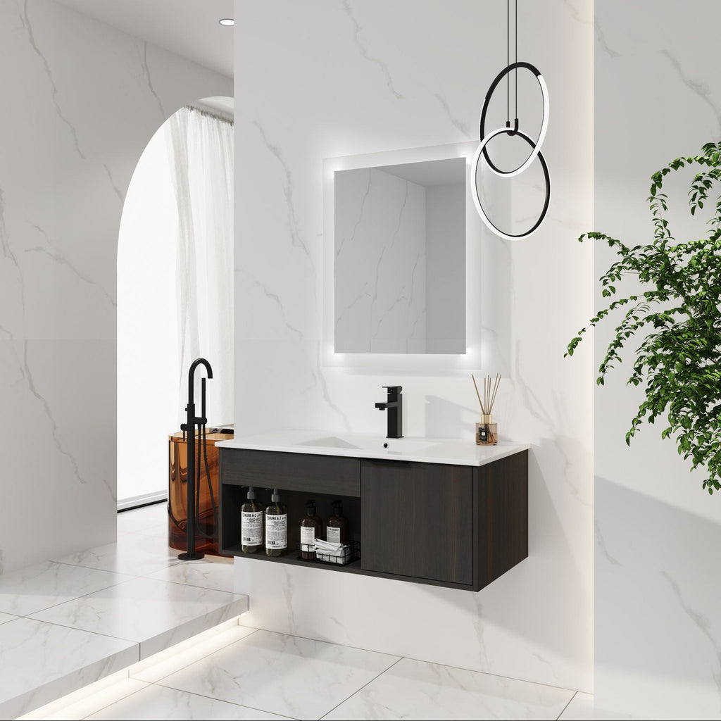 Wall Mounted Floating Bathroom Vanity With Open Shelf & Soft Close Door