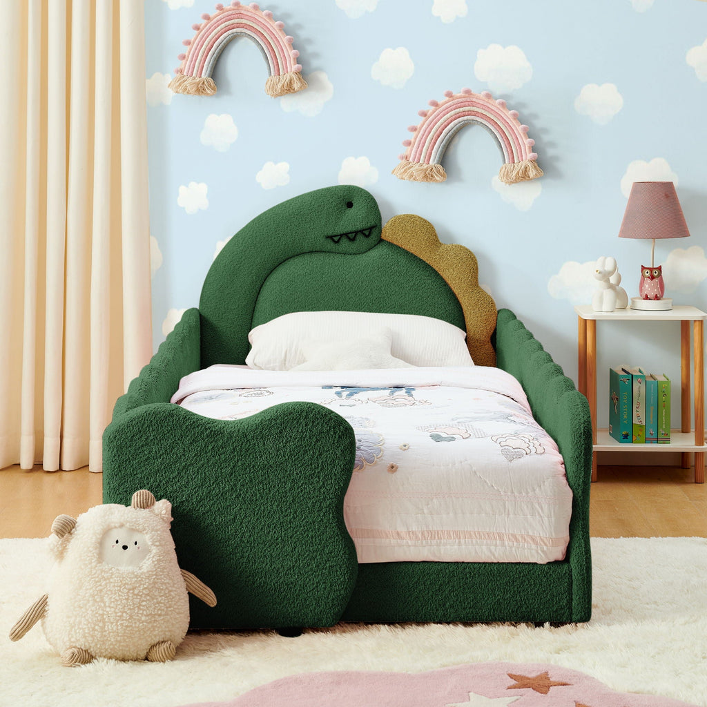Cute Dinosaur Shaped Bed With Safety Guardrail, Toddler Frame
