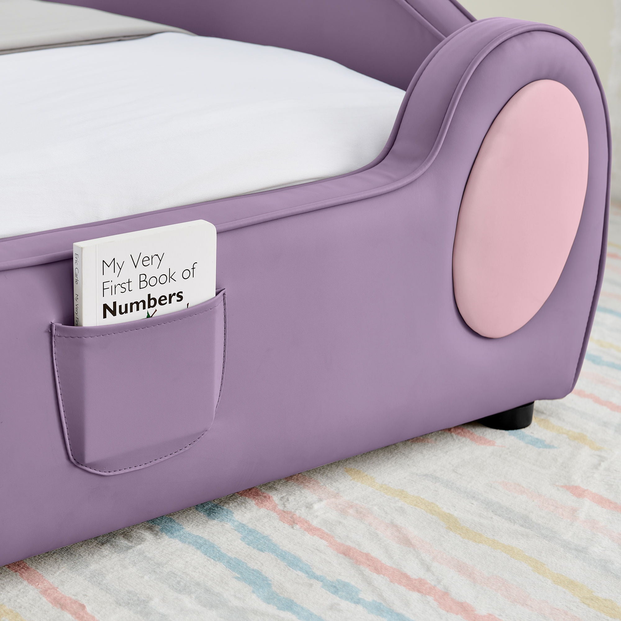 Cute Cloud Shape Bed With Guardrails Cartoon Design, Storage Pocket