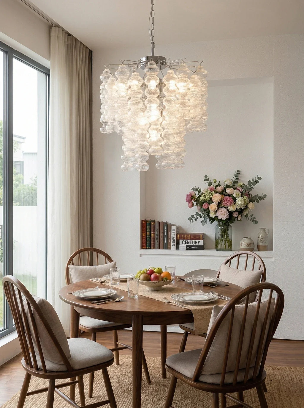 Beaded Vertical Textured Glass Chandelier