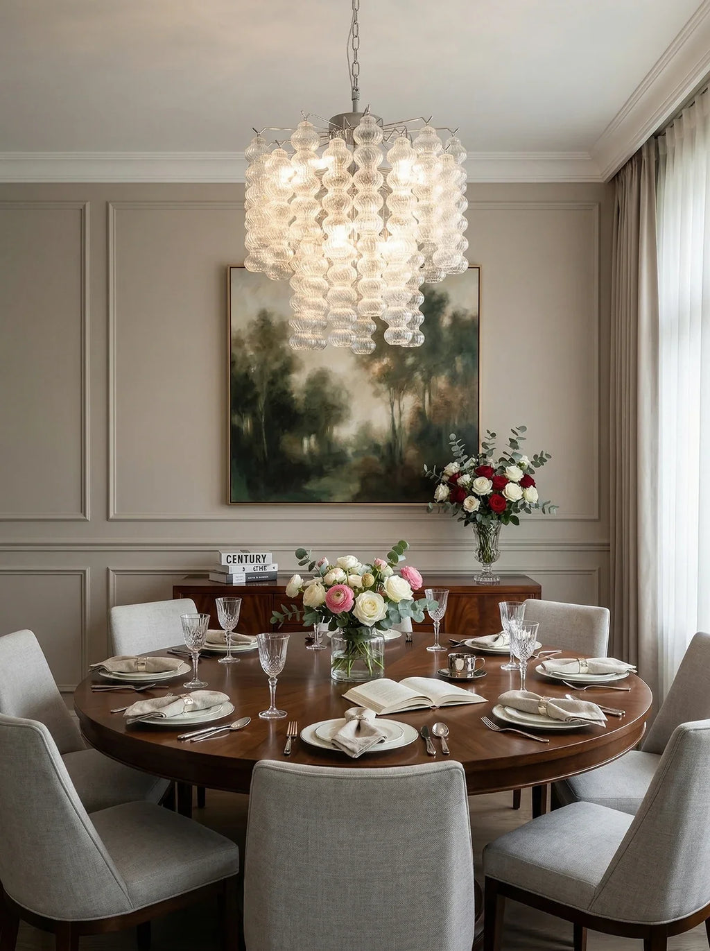 Beaded Vertical Textured Glass Chandelier
