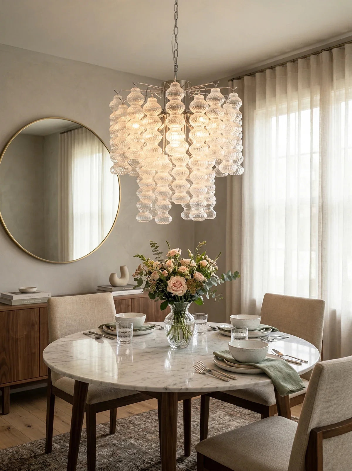 Beaded Vertical Textured Glass Chandelier