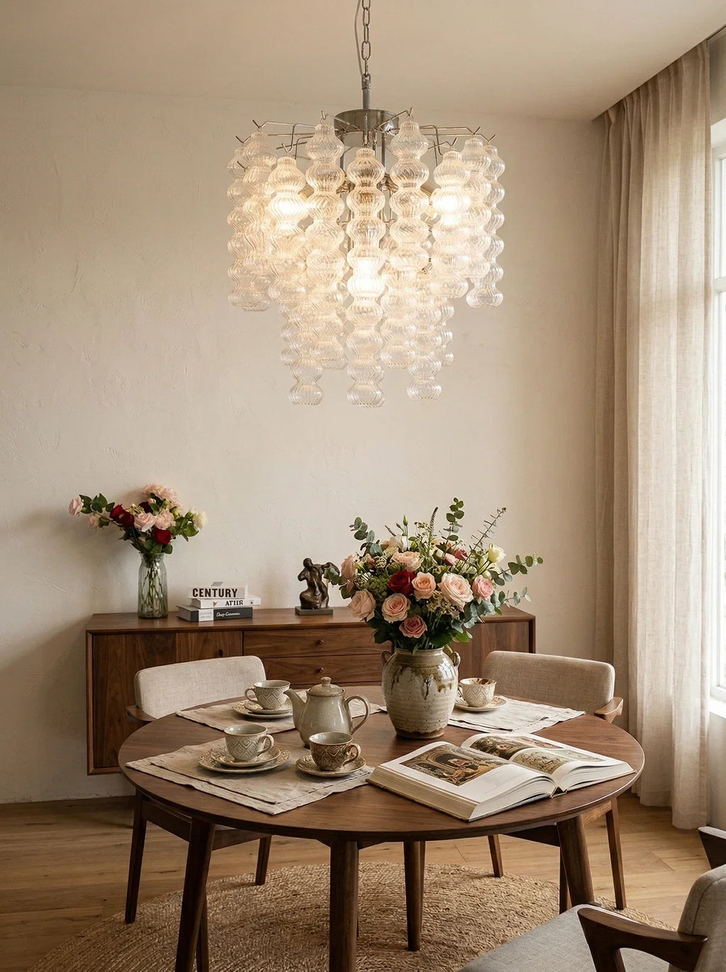 Beaded Vertical Textured Glass Chandelier