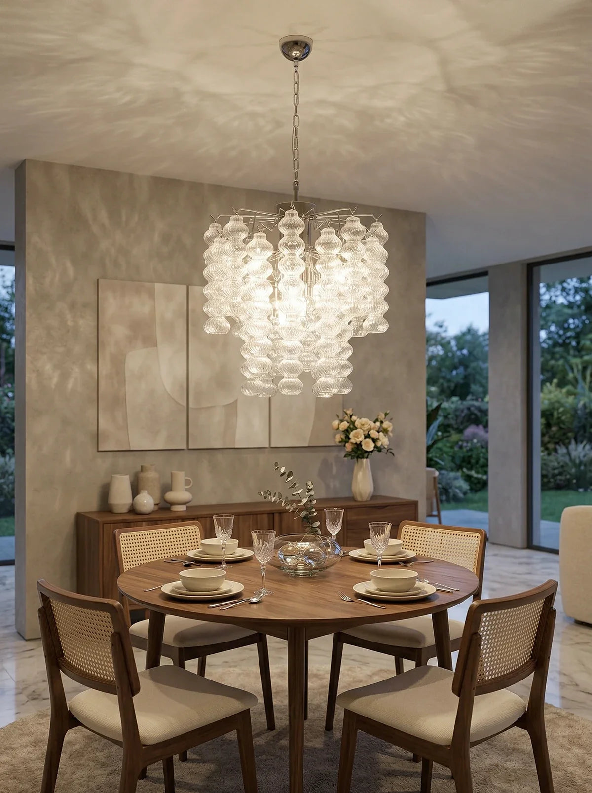 Beaded Vertical Textured Glass Chandelier
