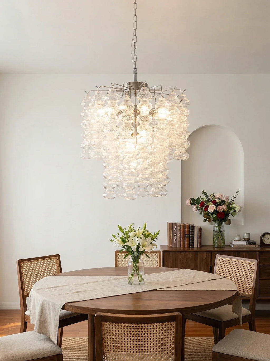 Beaded Vertical Textured Glass Chandelier