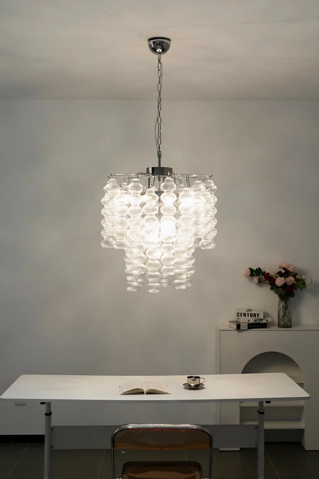 Beaded Vertical Textured Glass Chandelier