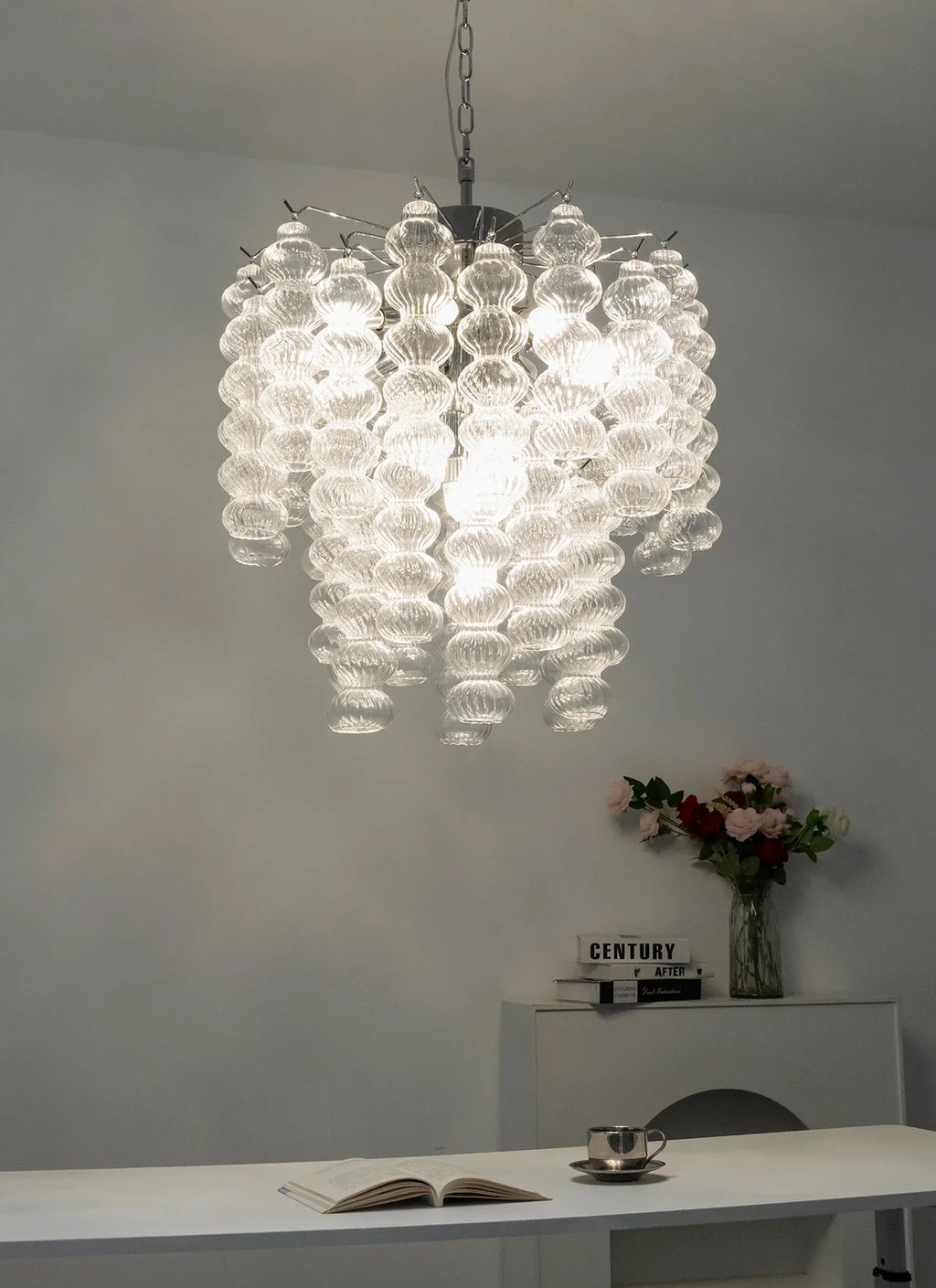 Beaded Vertical Textured Glass Chandelier