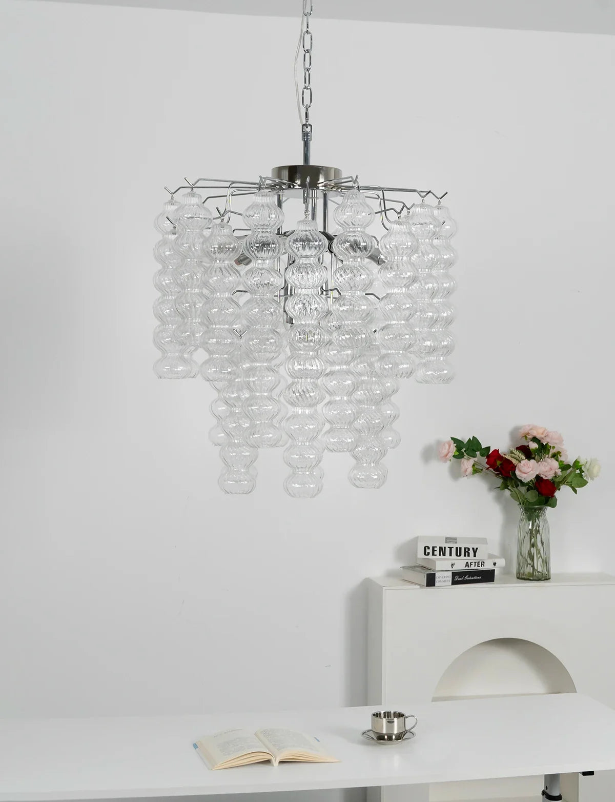 Beaded Vertical Textured Glass Chandelier