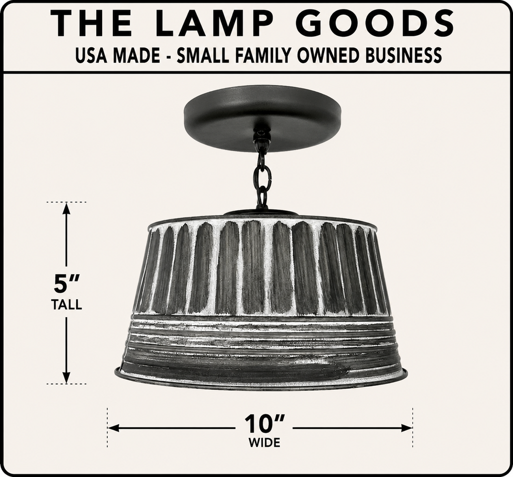 Gray Ribbed Galvanized Ceiling Light