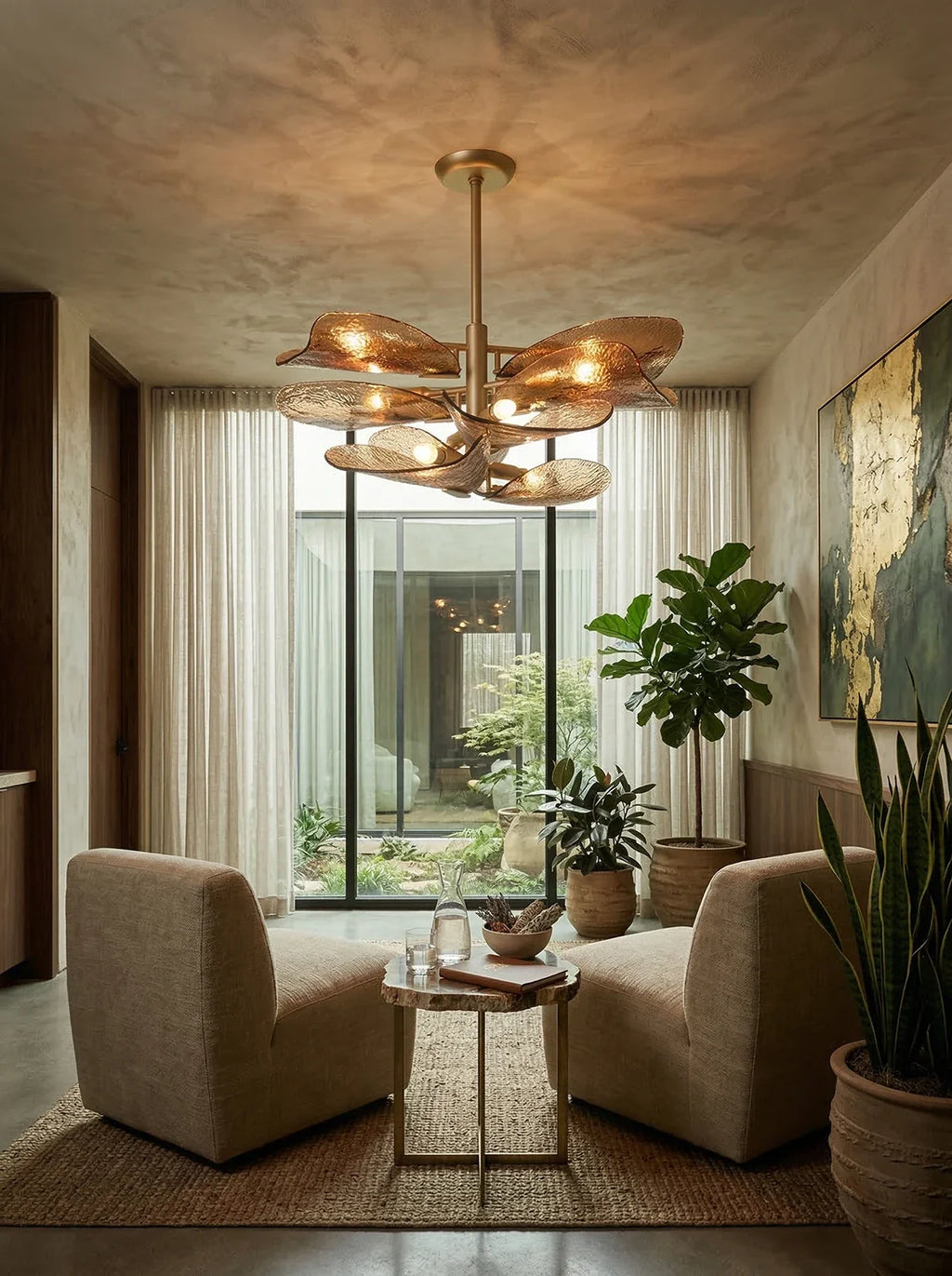 Cloud-Shaped Layered Amber Chandelier