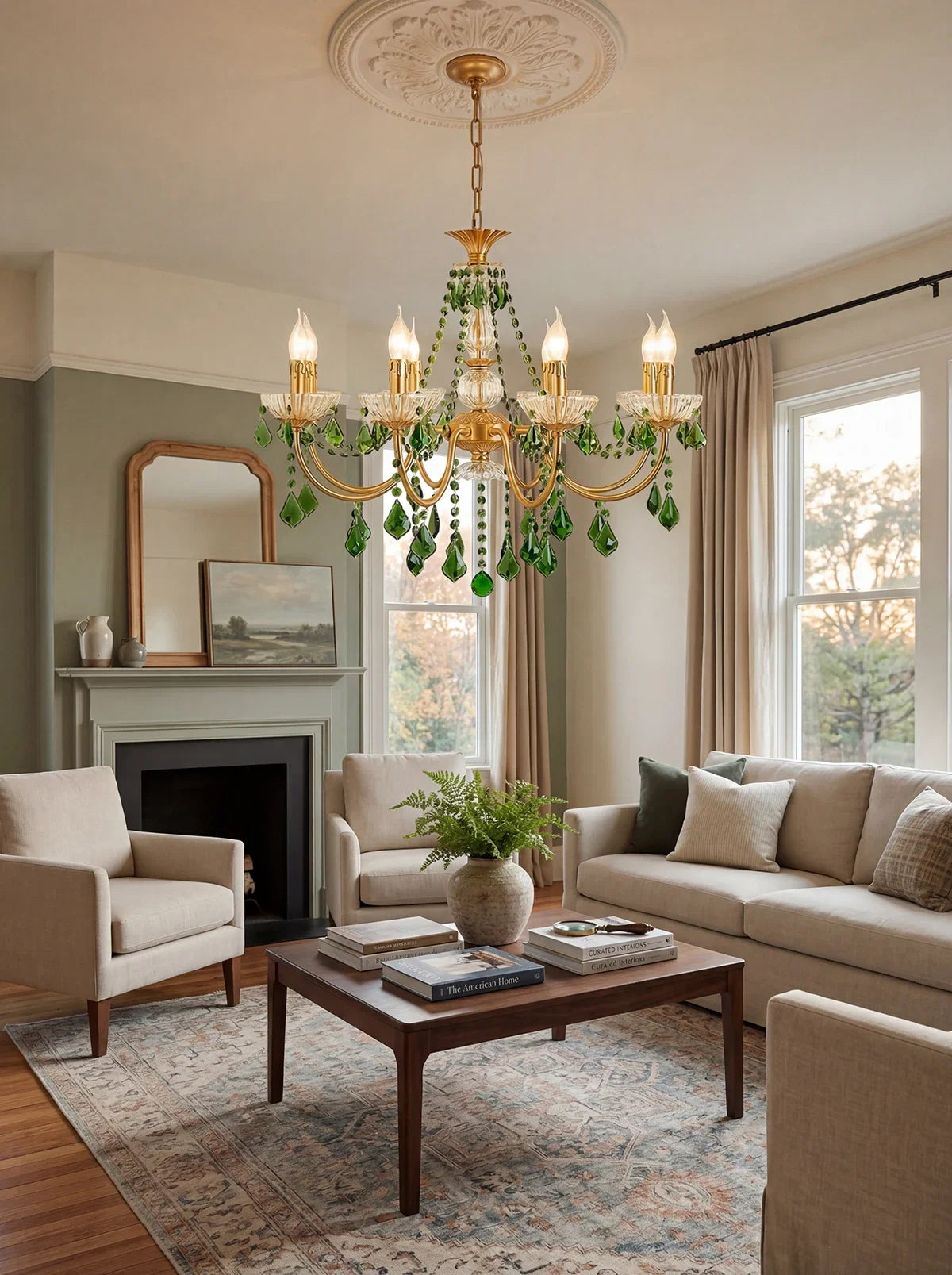 French Retro Green Crystal Chandelier