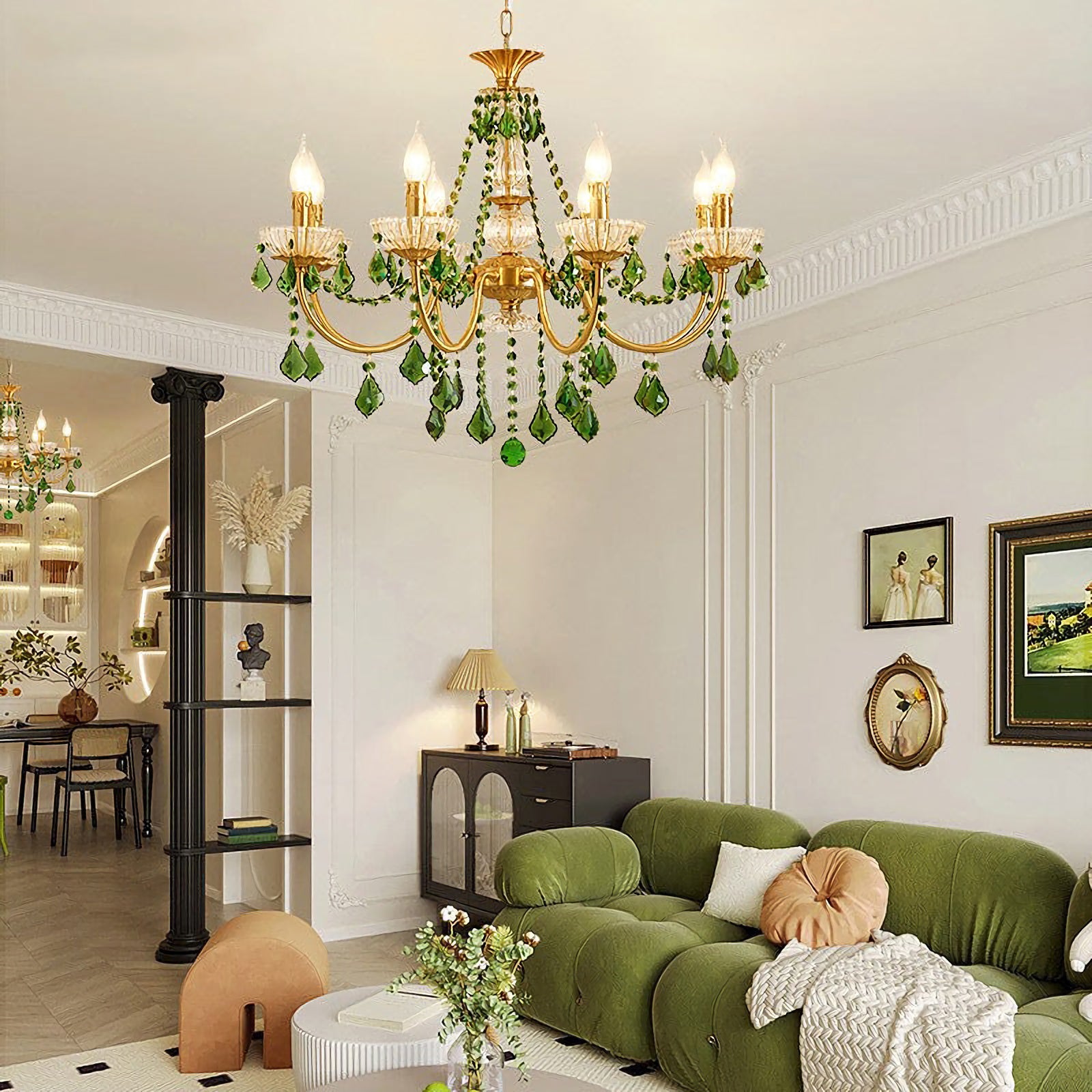 French Retro Green Crystal Chandelier