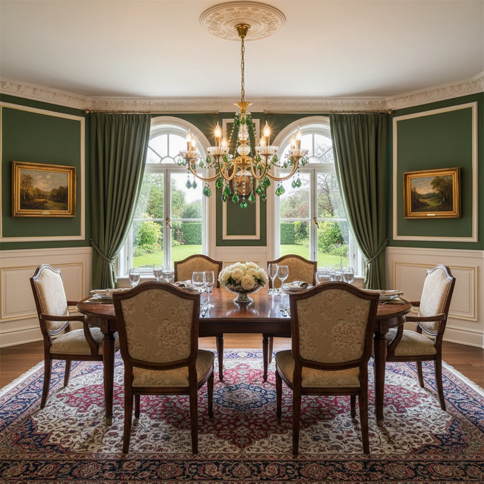French Retro Green Crystal Chandelier
