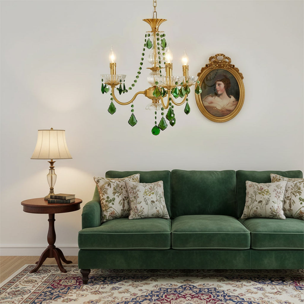 French Retro Green Crystal Chandelier