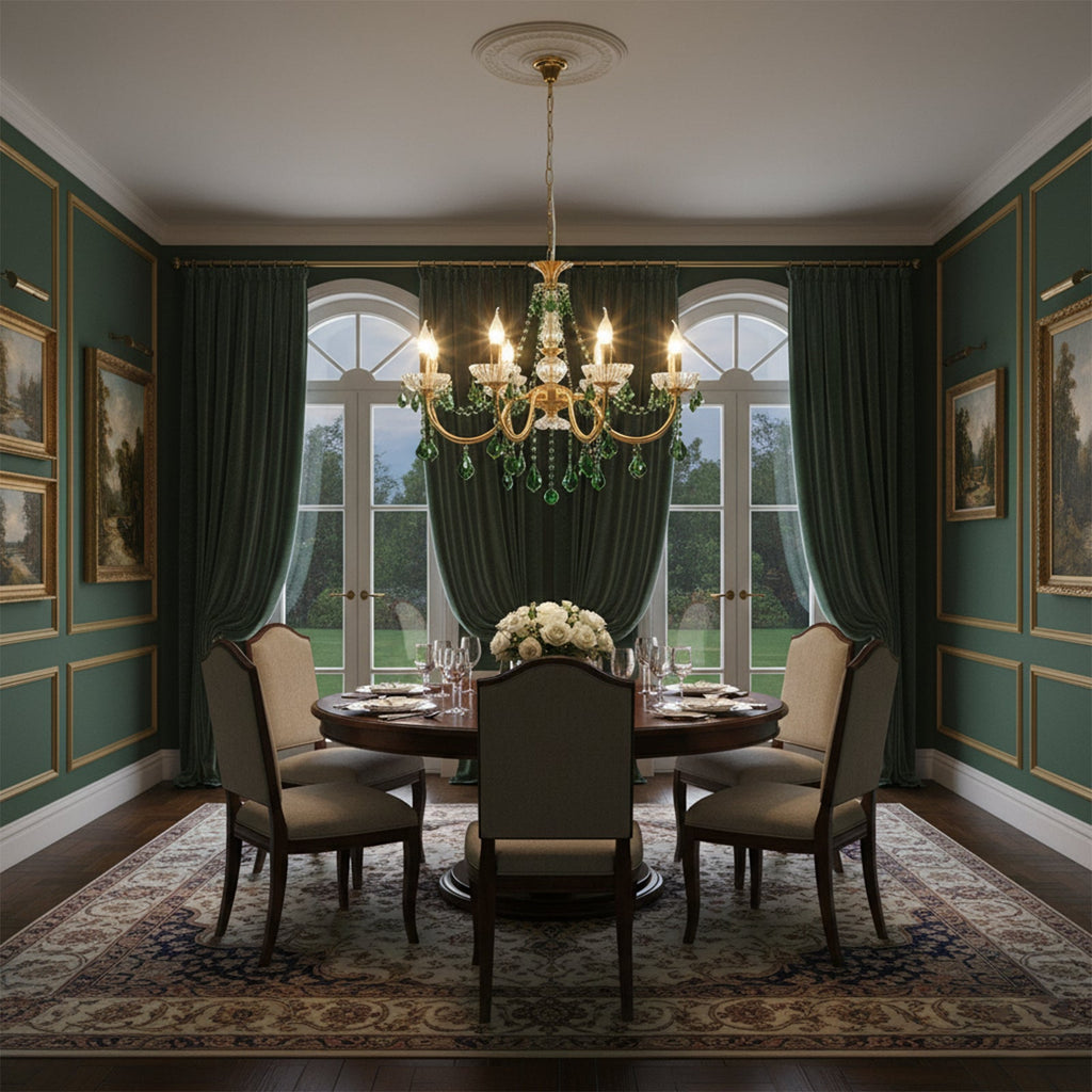 French Retro Green Crystal Chandelier